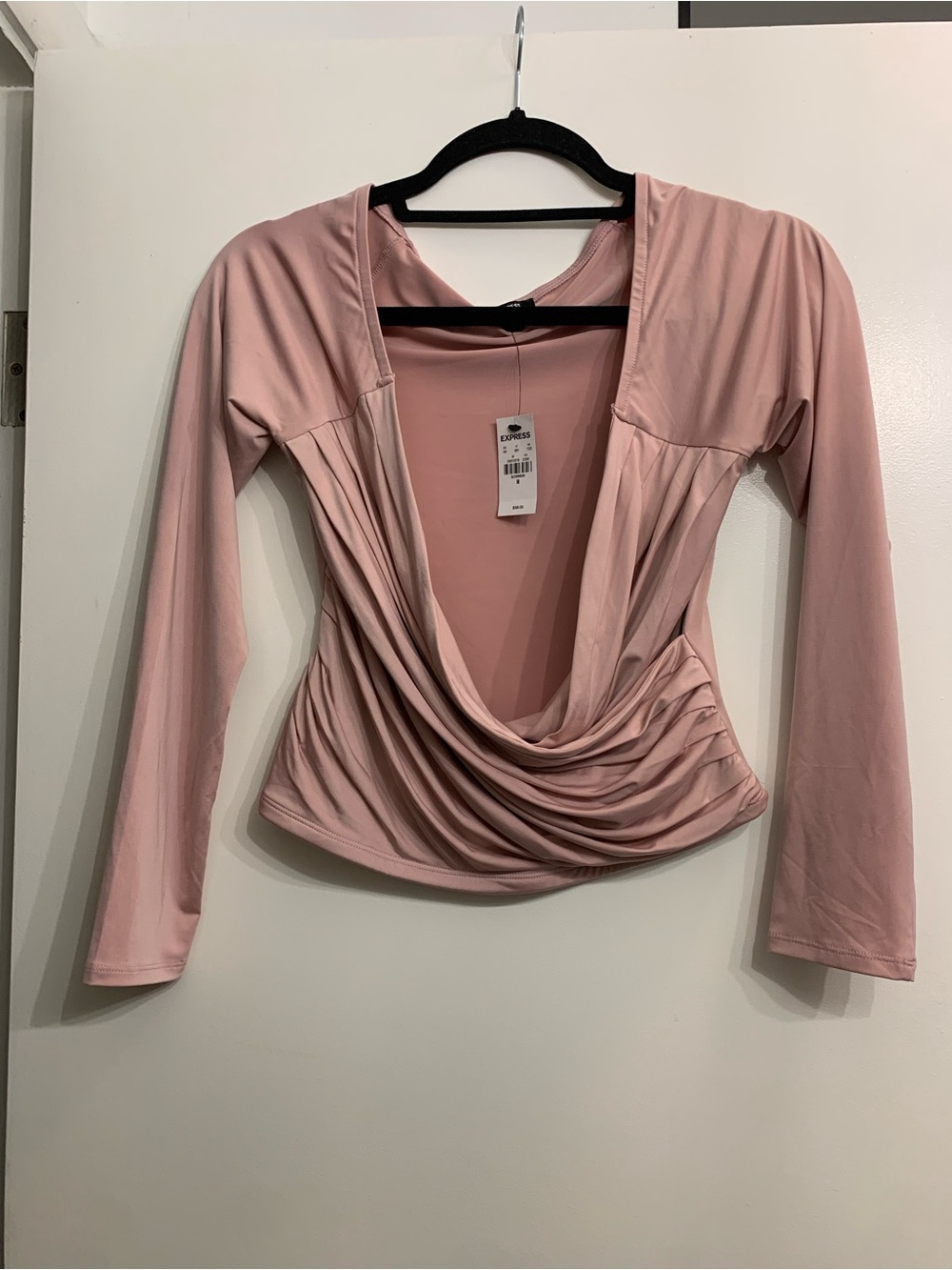 Express Pink Drape Front Long Sleeve Top